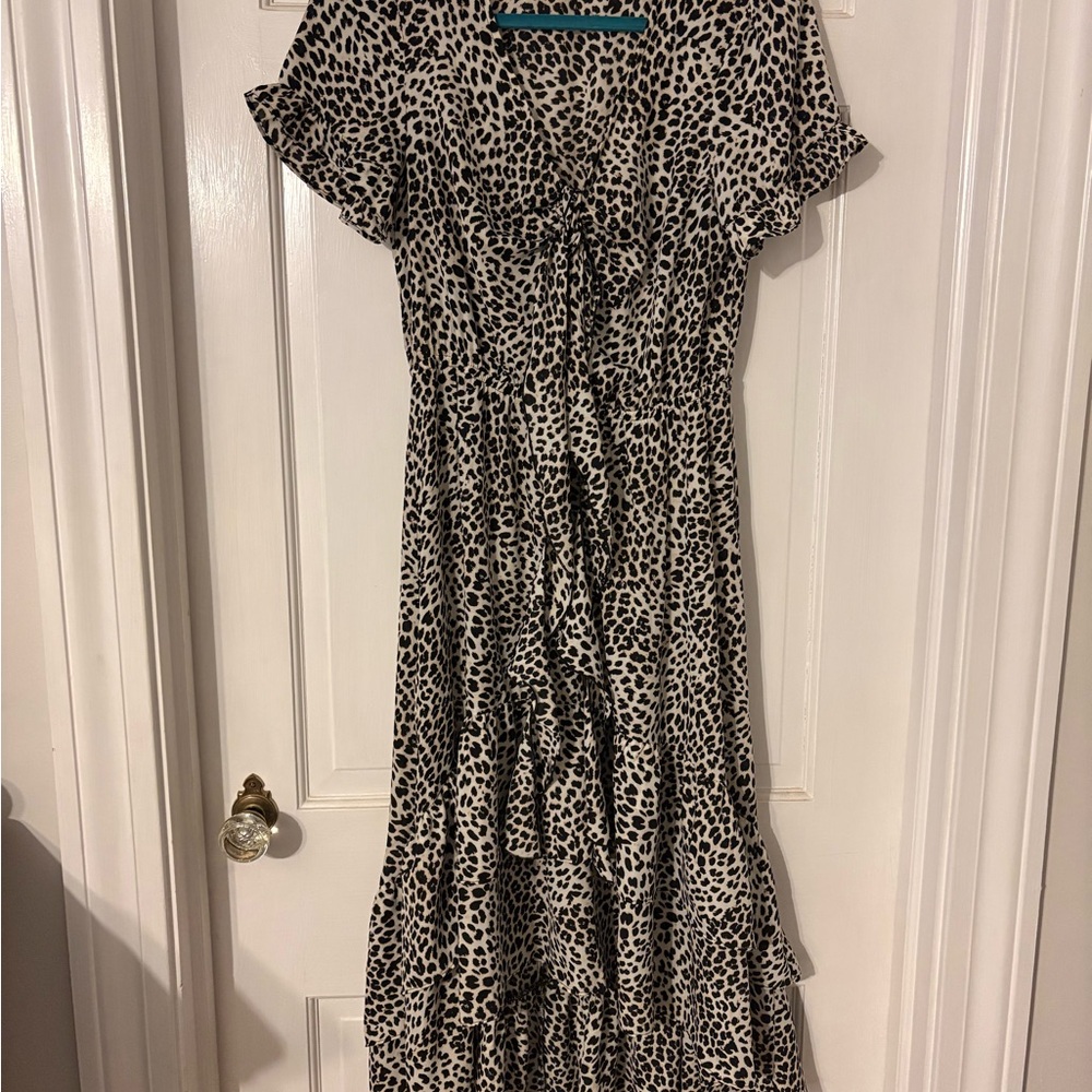 Inspired Hearts Black and White Animal Print Midi Dress